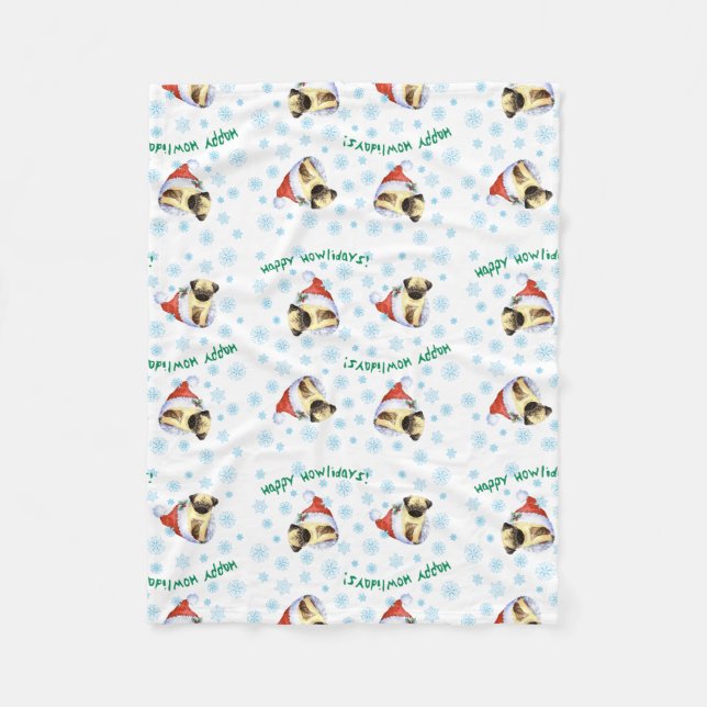 Manta Polar Happy Howlidays Pug Fleece Blanket (Anverso)
