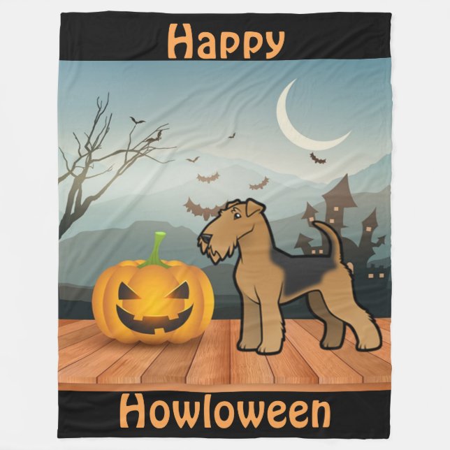 Manta Polar Happy Howloween Airedale Terrier (Anverso)