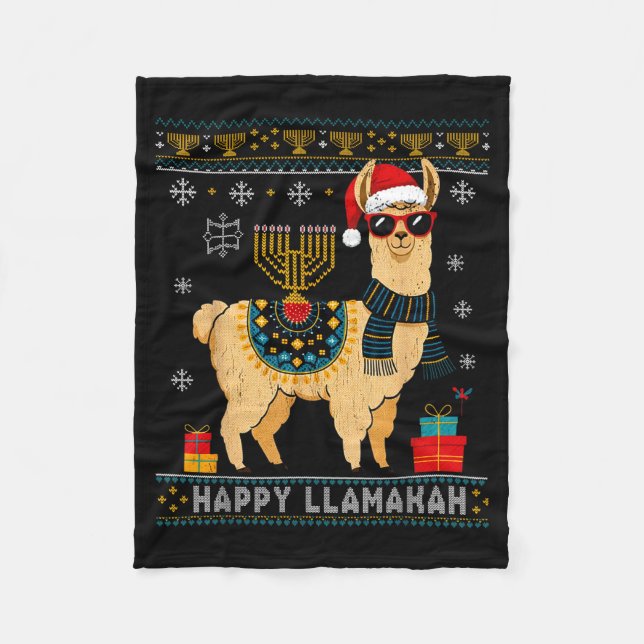 Manta Polar Happy Llamakah Funny Ugly Hanukkah Sweater Llama P (Anverso)