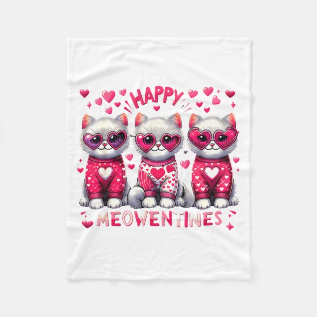 Manta Polar Happy Meowentines Cute Valentine Cats Love Cat Mem (Anverso)