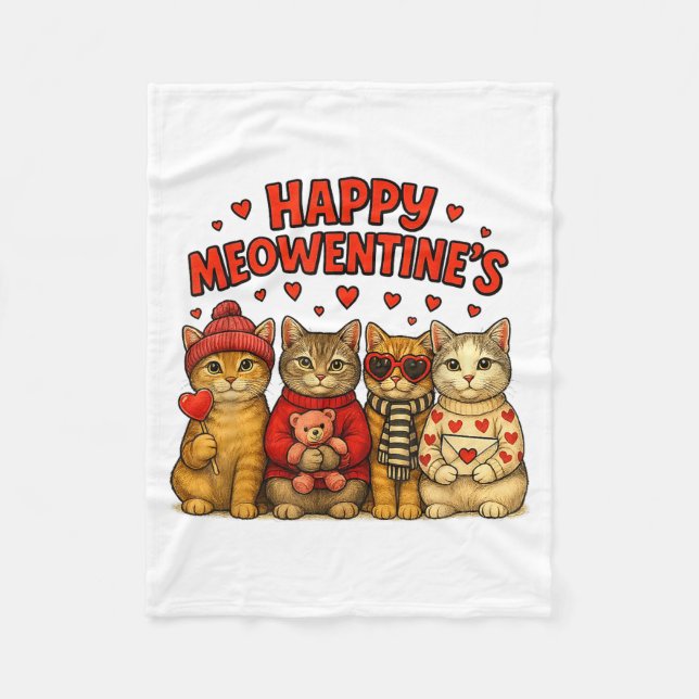 Manta Polar Happy Meowentines Cute Valentine Cats Love Women M (Anverso)