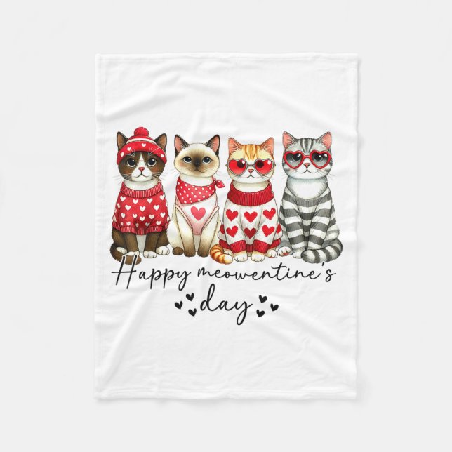 Manta Polar Happy Meowentine's Day Cute Valentines Funny Cat S (Anverso)