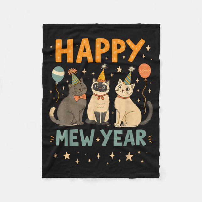 Manta Polar Happy Mew Year Cat Party  (Anverso)