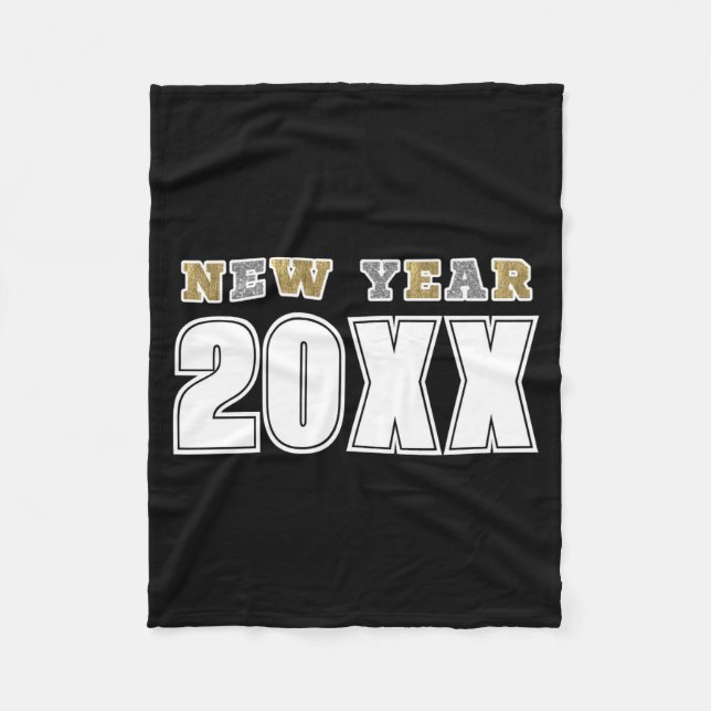 Manta Polar Happy New Year 2026 Black Silver Gold Glitter  (Anverso)