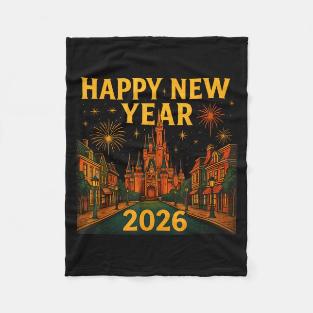 Manta Polar Happy New Year 2026 Fantasy Castle Fireworks Night (Anverso)