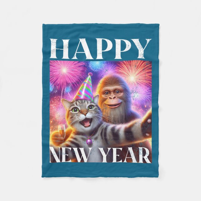 Manta Polar Happy New Year 2026 Funny Cat Bigfoot Party Art  (Anverso)