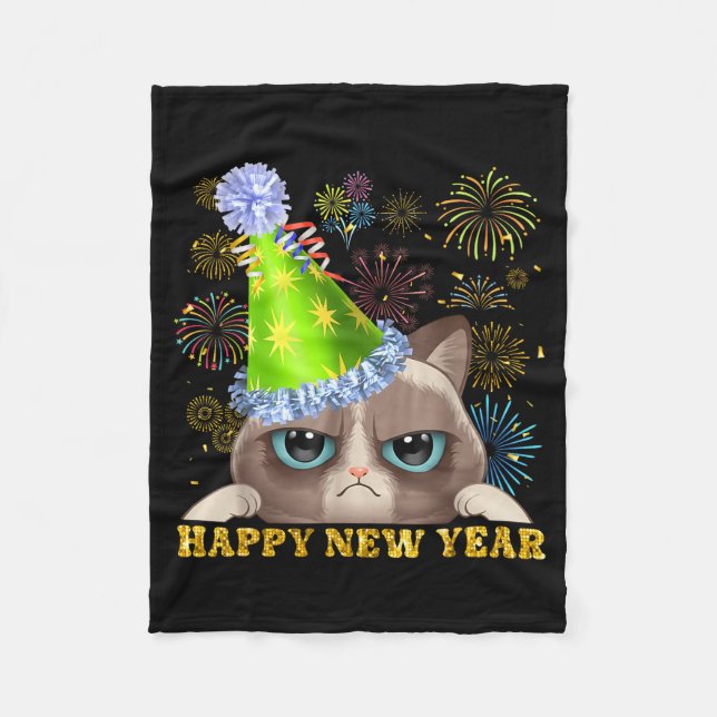 Manta Polar Happy New Year 2026 Funny Cat New Year's Eve Hat G (Anverso)