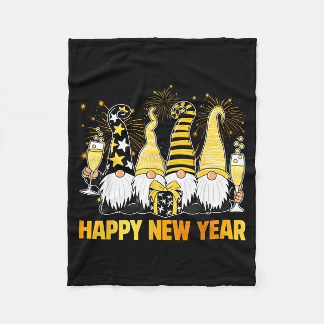 Manta Polar Happy New Year 2026 Gnomes Drinking Champagne New  (Anverso)