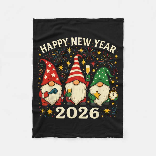 Manta Polar Happy New Year 2026 Gnomes Fireworks Party  (Anverso)