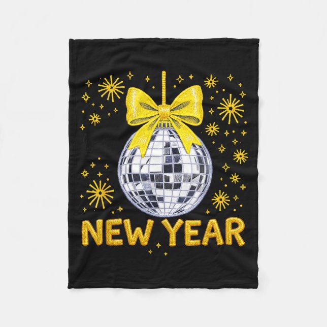 Manta Polar Happy New Year 2026 Golden Disco Ball Bow New Year (Anverso)