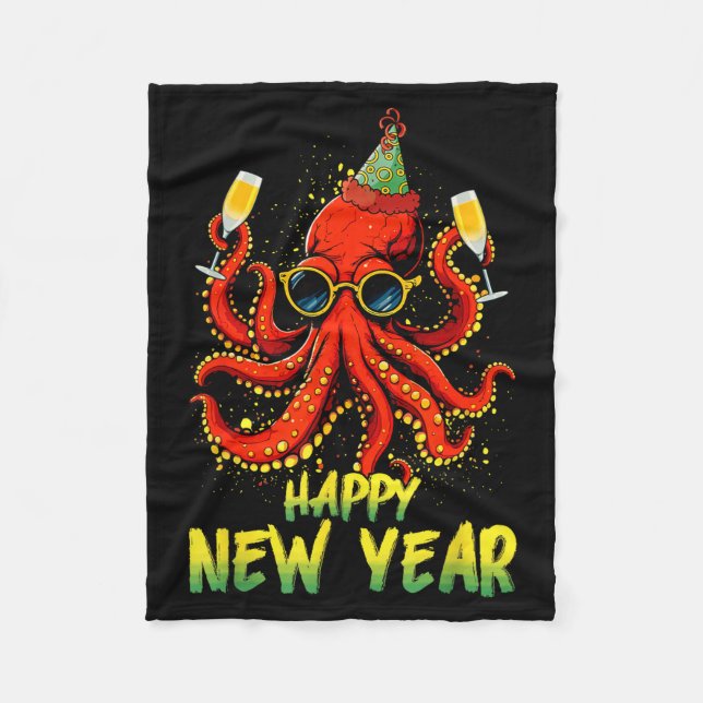 Manta Polar Happy New Year 2026 Octopus Drinking Champagne New (Anverso)