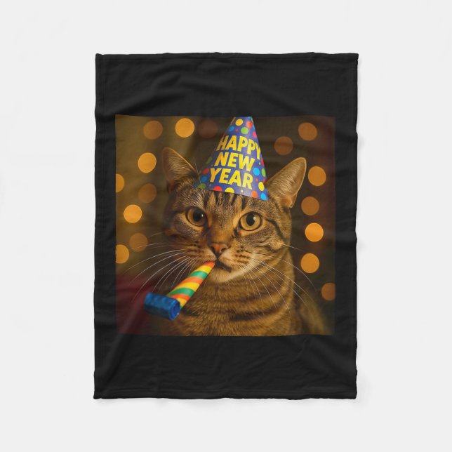 Manta Polar Happy New Year Cat Funny Party Hat Feline Meme Cel (Anverso)