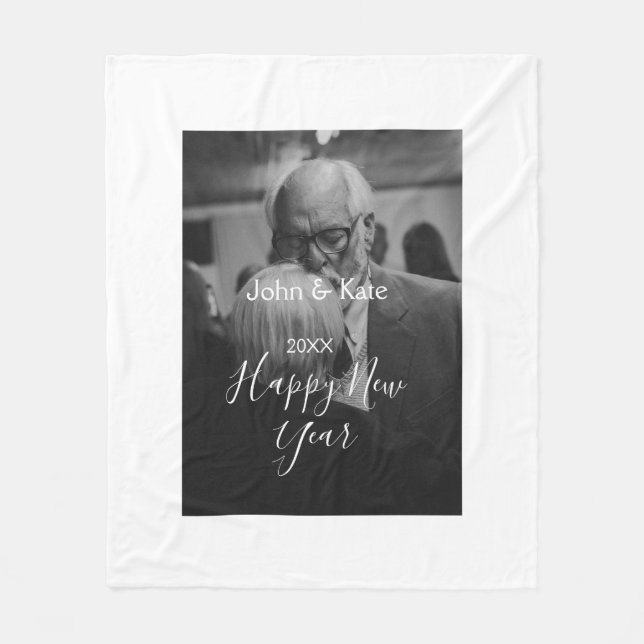 Manta Polar Happy new year couple photo name year black white  (Anverso)