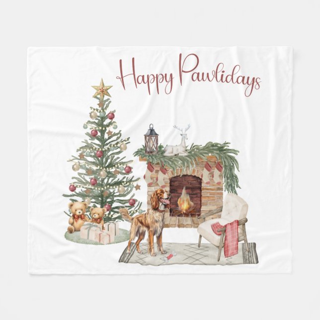 Manta Polar Happy Pawlidays Dog Design - Bretaña Spaniel (Frente (Horizontal))