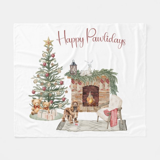 Manta Polar Happy Pawlidays Dog Design - Cocker Spaniel (Frente (Horizontal))