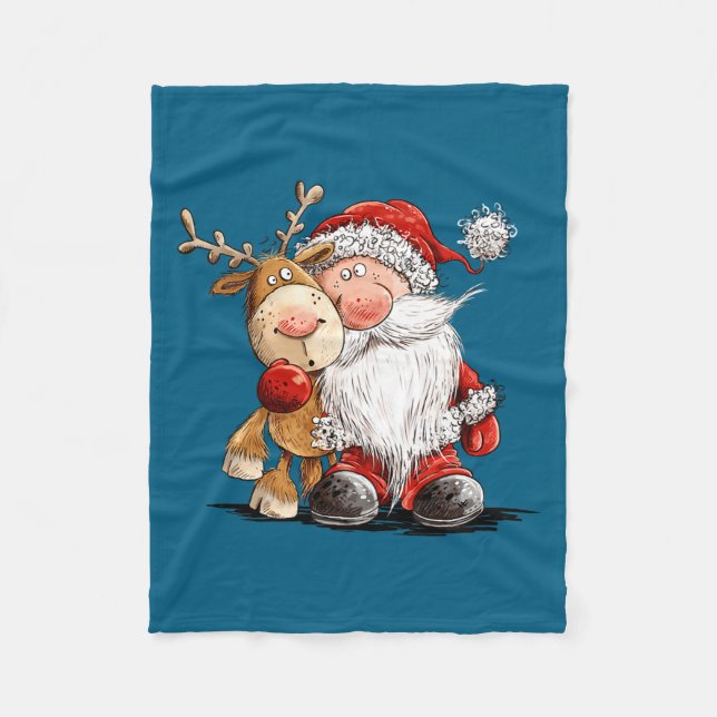 Manta Polar Happy Reindeer And Santa Christmas Illustration Pr (Anverso)