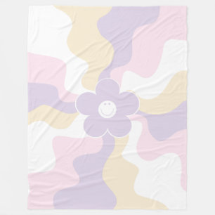 Manta Polar Happy Retro Daisy - Pastel rosa, amarillo y púrpur