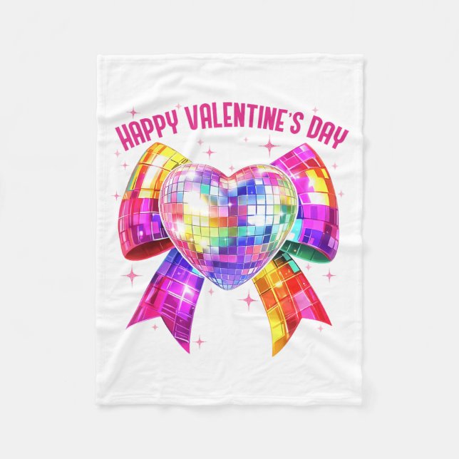 Manta Polar Happy Valentine's Day Coquette Disco Ball Heart Gi (Anverso)