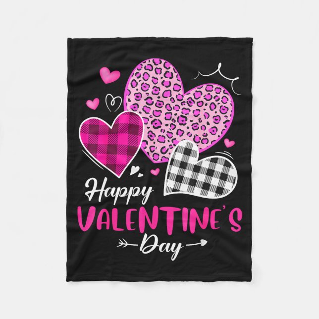 Manta Polar Happy Valentine's Day Leopard And Plaid Hearts Gir (Anverso)