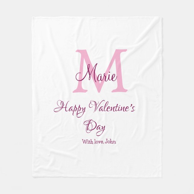 Manta Polar Happy valentine's day monogram pink name love girl (Anverso)