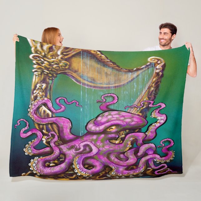 Manta Polar Harp Octopus Fleece Blanket (In situ)