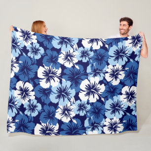 Manta Polar Hawaiana floral hawaiana del hibisco épico - azul