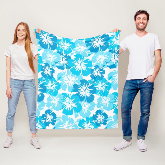 Manta Polar Hawaiana floral hawaiana del hibisco épico - Turq (In situ)