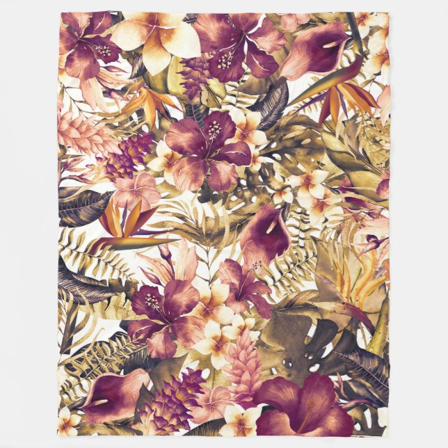 Manta Polar Hawaiian Golden Tropics Elegante Vintage Moderno (Anverso)