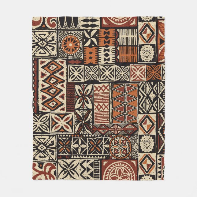 Manta Polar Hawaiian style tapa tribal fabric abstract patchwo (Anverso)