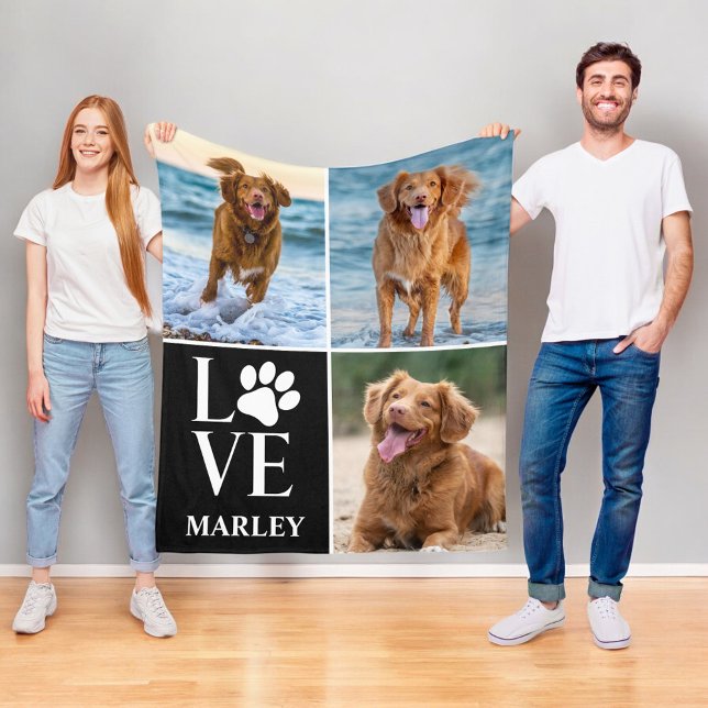 Manta Polar Heart Love Dog Lover Name Photo Collage Pet (Subido por el creador)