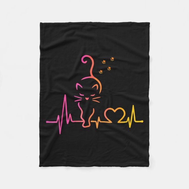 Manta Polar Heartbeat Cat Lover Animal Silhouette Cute Cat  (Anverso)