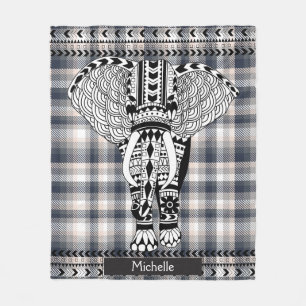 Manta Polar Heather Gray Cream Plaid Tribal Elephant