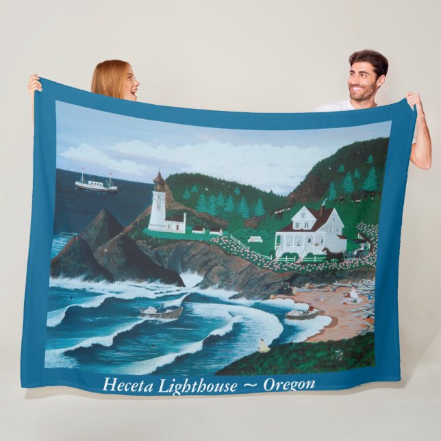 Manta Polar Heceta Lighthouse Fleece Blanket (In situ)