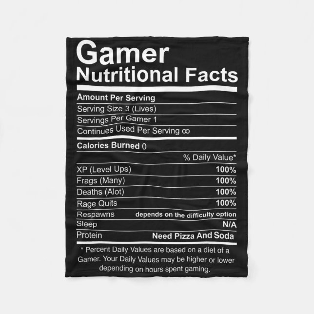 Manta Polar Hechos Nutricionales de Gamer Guay Video Game Funn (Anverso)