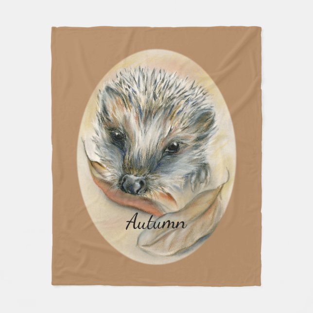 Manta Polar Hedgehog con hojas de otoño personalizadas (Anverso)