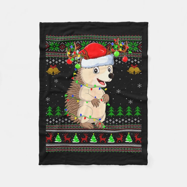 Manta Polar Hedgehog Ugly Christmas Sweaters Holiday Santa Cut (Anverso)