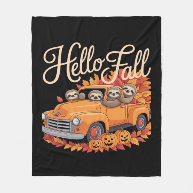 Manta Polar Hello Fall Funny Slony Sloth Halloween pumkin Clas (Anverso)