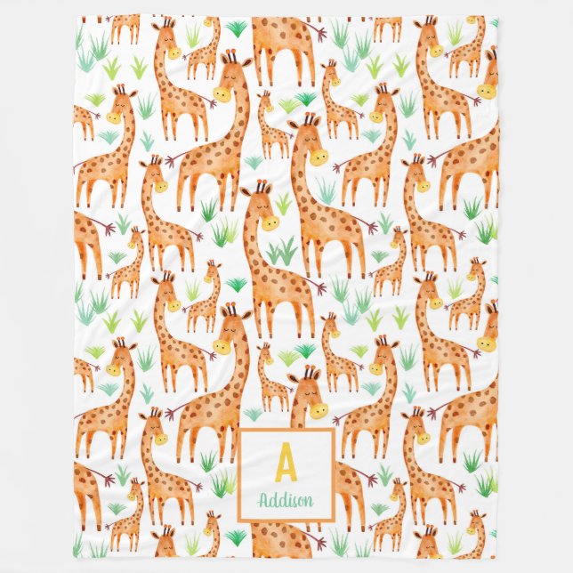 Manta Polar Hermosa acuarela Giraffe Animal Personalizado (Anverso)