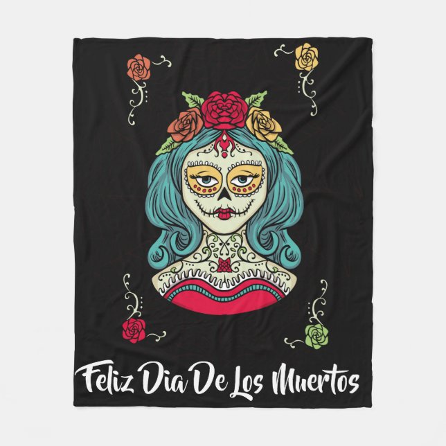 Manta Polar Hermosa Catrina Feliz Día de Muertos (Anverso)