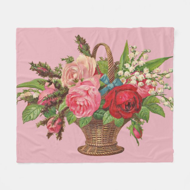 Manta Polar hermosa cesta de flores victorianas impresa (Frente (Horizontal))