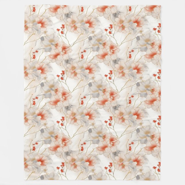 Manta Polar Hermosa Feminine Peach Red Floral (Anverso)