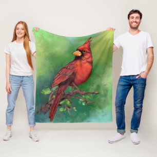 Manta Polar Hermosa pintura de pájaros del cardenal rojo del 