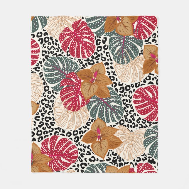 Manta Polar Hermosa y elegante huella tropical en el leopardo (Anverso)