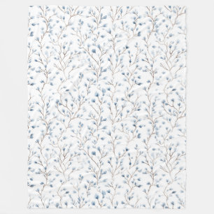 Manta Polar Hermosas flores blancas azules  