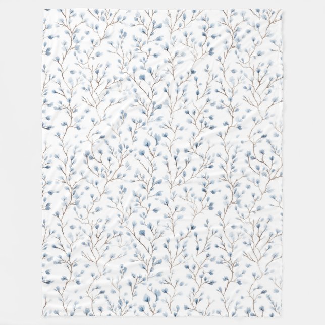 Manta Polar Hermosas flores blancas azules   (Anverso)