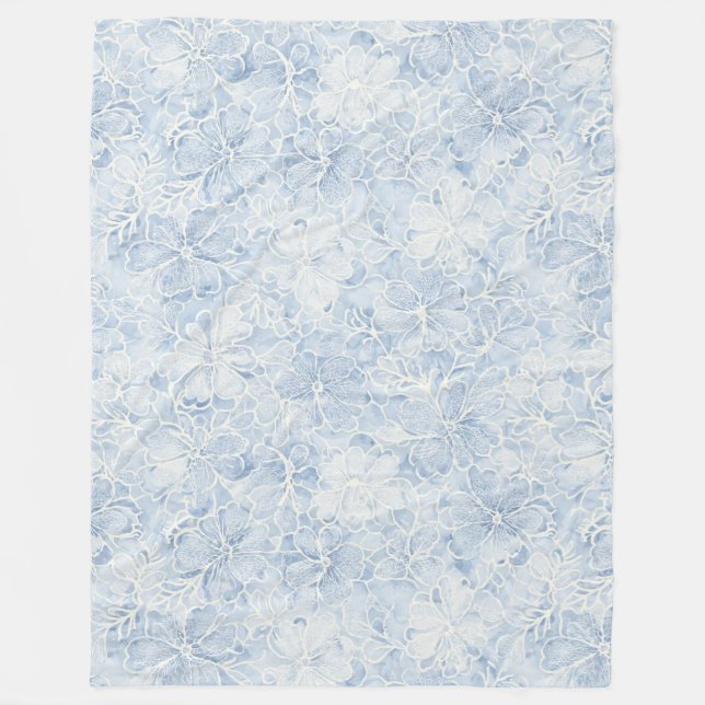 Manta Polar Hermosas Flores Blancas Azules   (Anverso)