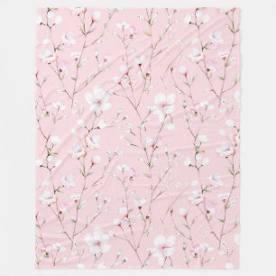 Manta Polar Hermosas flores blancas rosadas  