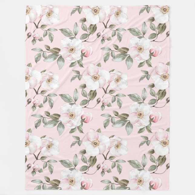 Manta Polar Hermosas flores rosadas blancas con rubor   (Anverso)