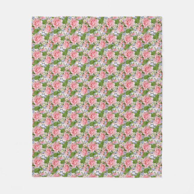 Manta Polar Hermosas flores rosadas y blancas (Anverso)