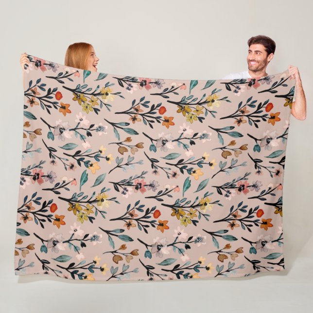 Manta Polar Hermosas flores silvestres Elegante acuarela rosa  (In situ)